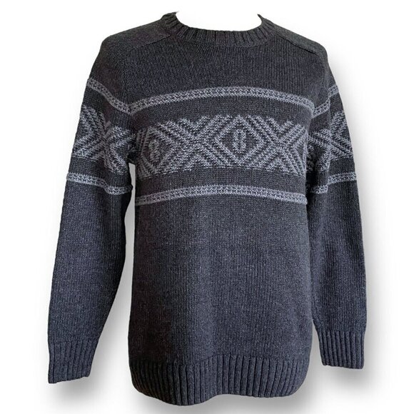 Eddie Bauer Mens Sweater Sz Large Gray Cotton Wool Ski Nordic Knit Pullover - Picture 4 of 6